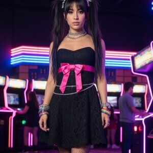 Vintage Betsy Johnson Black Label‎ Lace and Satin Strapless Dress in Size 2